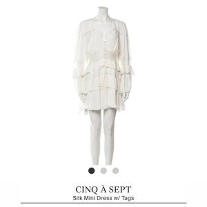 cinq sept white long sleeve silk mini dress